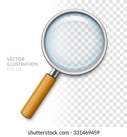 Magnifier with transparent glass. Realistic vector illustration