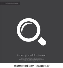 magnifier tripod premium illustration icon, isolated, white on dark background, with text elements