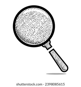 magnifier vector engraving style hand drawn black and white icon