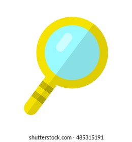 Magnifier vector in flat style. Loupe with yellow frame. Investigation, research symbol. Illustration for searching services and application icons, web design. Isolated on white background