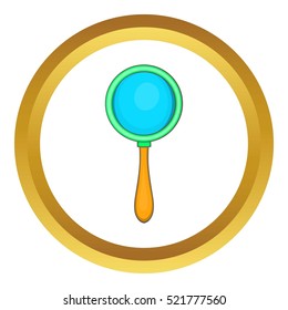 Magnifier vector icon in golden circle, cartoon style isolated on white background