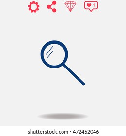 Magnifier vector icon on grey background.