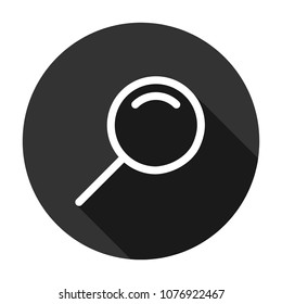 magnifier vector icon with shadow, loupe vector sign, zoom icon. Round icon with shadow