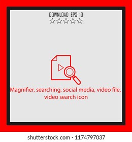 Magnifier, video file, video search icon  line icon