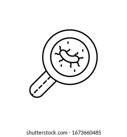 Ampliador, icono de virus. Línea simple, contorno de elementos vectoriales epidémicos para ui y ux, sitio web o aplicación móvil