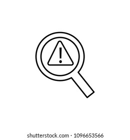 magnifier and warning sign icon. Element of cyber security icon for mobile concept and web apps. Thin line magnifier and warning sign icon can be used for web and mobile on white background