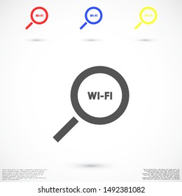 magnifier Wi Fi vector icons. Wi-Fi for the icon network. Wi-Fi icon search. Wi-Fi search from your phone icons.10 eps icon icons. flat icon design.