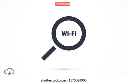 magnifier Wi Fi vector icons. Wi-Fi for the icon network. Wi-Fi icon search. Wi-Fi search from your phone icons.10 eps icon icons. flat icon design.