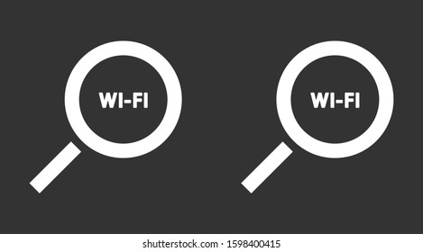 magnifier Wi Fi vector icons. Wi-Fi for the icon network. Wi-Fi icon search. Wi-Fi search from your phone icons.10 eps icon icons. flat icon design.