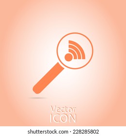 Magnifier - Wireless network icon. Flat style. Made in vector