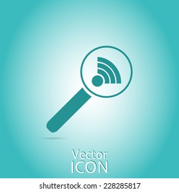 Magnifier - Wireless network icon. Flat style. Made in vector