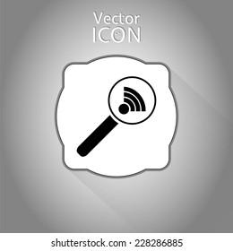 Magnifier - Wireless network icon. Flat style. Made in vector