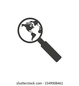 magnifier world icon on a white background, vector