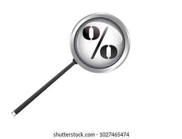 Magnifier and zero percent sign - isolated on white background - vector art illustration.