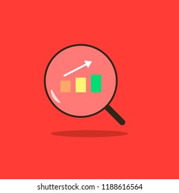 Magnifier zoom with growthing chart. vector illustration