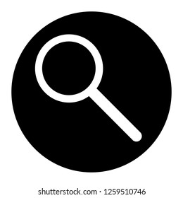 Magnifier, zoom icon on black circle. White background