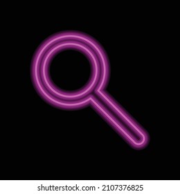 Magnifier, zoom simple icon vector. Flat desing. Purple neon on black background.ai