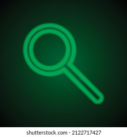 Ampliador, zoom simple vector de icono. Diseño plano. Neón verde sobre fondo negro con luz verde.ai