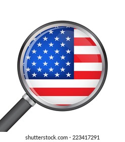 Magnifier  zoom with usa flag vector illustration