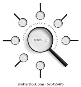 Magnifiers with Different Angles with a Shadow Located  Along a Circle. Abstract Search Technology Background. Business / Office / Education Objects