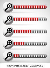 Magnifiers with level indicators, units, increments. Version with bars.