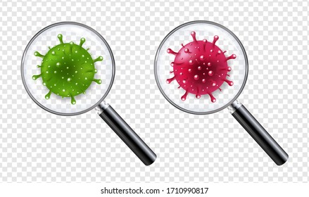 Magnifiers Set With Coronavirus Isolated Transparent Background With Gradient Mesh, Vector Illustration