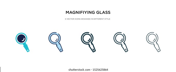 magnifiying glass icon in different style vector illustration. two colored and black magnifiying glass vector icons designed in filled, outline, line and stroke style can be used for web, mobile, ui