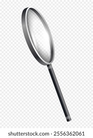 Magnifiying glass. Loupe for investigations and researching. Zoom equipment on copy space. Realistic isometric vector isolated on transparent background