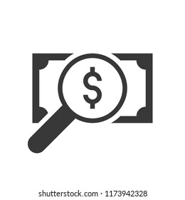 magnify glass and banknote, analysis or checking economic concept, bank and financial related icon, glyph design