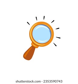 Magnify glass in cartoon style, hand drawn sketch. Search symbol icon, vector illustration. Isolated element on a white background for print and design. Lupe tool for detective