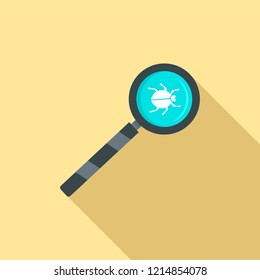Magnify glass computer virus icon. Flat illustration of magnify glass computer virus vector icon for web design