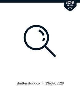 Magnify glass design related to search icon collection in outlined or line art style, editable stroke vector