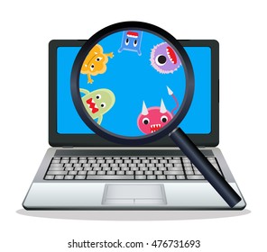 magnify glass found virus on laptop