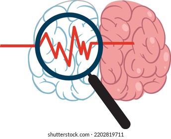 Magnify glass and human brain illustration