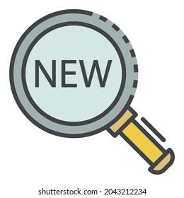 Magnify glass new find icon. Outline magnify glass new find vector icon color flat isolated on white
