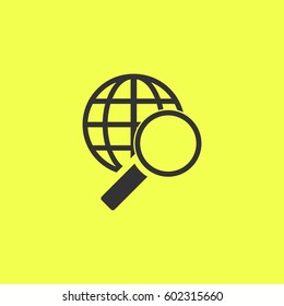 Magnify globe icon flat. Black pictogram on white background. Vector illustration symbol and bonus button