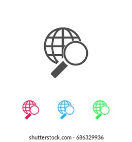 Magnify globe icon flat. Color pictogram on white background. Vector illustration symbol and bonus icons