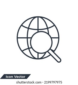 Magnify globe icon logo vector illustration. search globe symbol template for graphic and web design collection