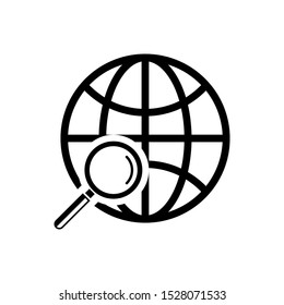 Magnify globe icon. Zoom in icon isolated on white background.