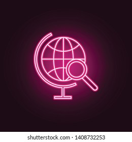 Magnify globe neon icon. Elements of turizm set. Simple icon for websites, web design, mobile app, info graphics