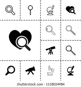 Magnify icon. collection of 13 magnify filled and outline icons such as telescope, heart search, microscope, magnifier. editable magnify icons for web and mobile.