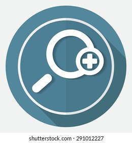 Magnify icon on white circle with a long shadow