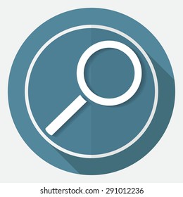 Magnify icon on white circle with a long shadow