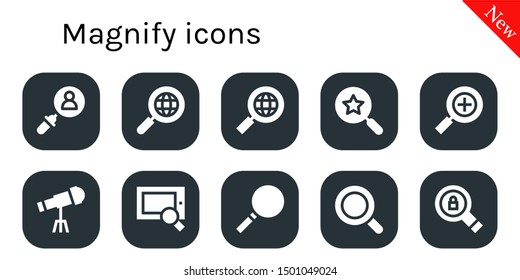 magnify icon set. 10 filled magnify icons.  Simple modern icons about  - Search, Telescope, Loupe, Magnifying glass