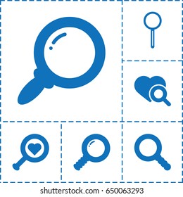 Magnify icon. set of 6 magnify filled icons such as heart search, magnifier