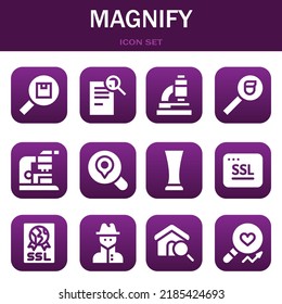 magnify icon set. Vector  illustrations related with Search, Search and Microscope
