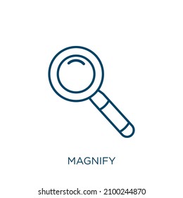icono de ampliación. Icono de margen lineal delgado aislado en fondo blanco. Signo de amplificación del vector de línea, símbolo para web y móvil