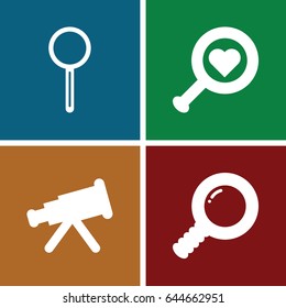 Magnify icons set. set of 4 magnify filled icons such as magnifier, search, telescope