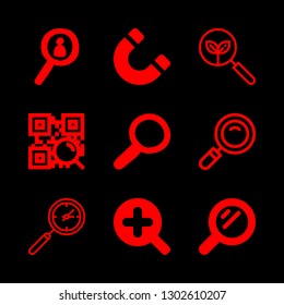 magnify icons set with plus magnification zoom, magnifying glass and magnet rotated tool symbol vector set