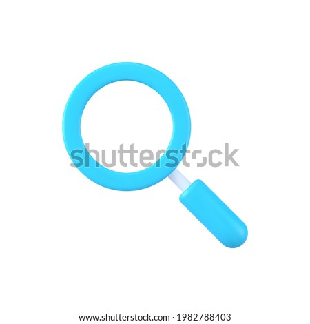 Magnifying 3d loupe vector icon. Blue optical tool for finding details and reading small print. Scientific and business materials analysis research infographic materials template.